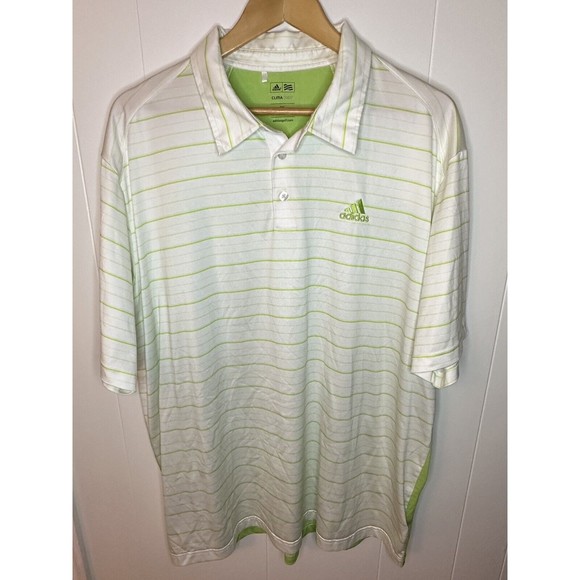 Adidas Climacool Golf Polo Shirt Mens Size 2XL White/Green Striped Performance - Picture 1 of 5